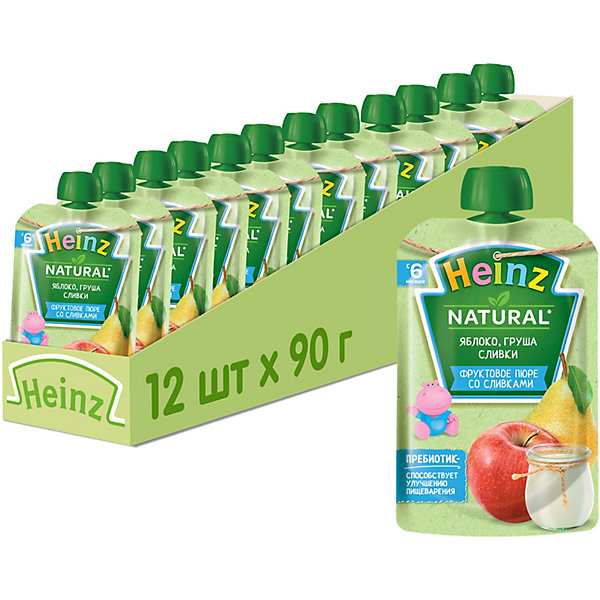 

Пюре Heinz яблоко, груша, сливки, с 6 мес, 12 штук