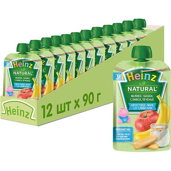 

Heinz - пюре яблоко, банан, печенье, сливки (пауч), 6 мес., 90/12