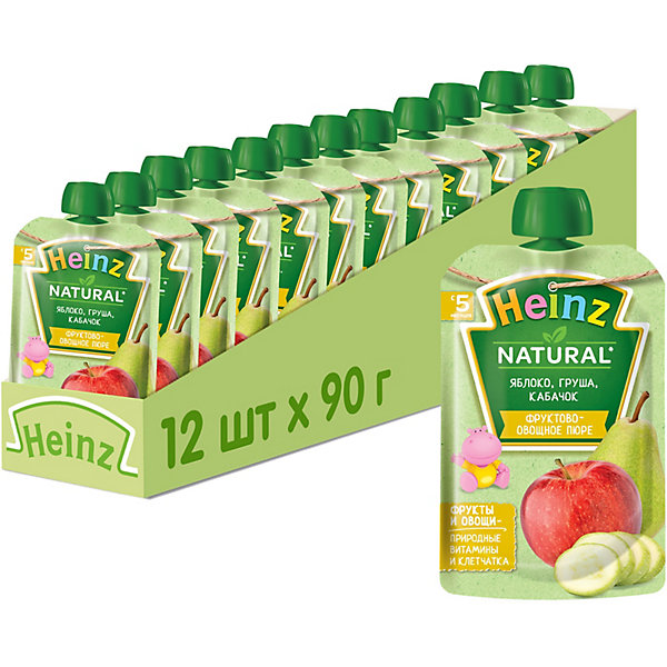 

Пюре Heinz яблоко, груша, кабачок, с 5 мес, 12 штук