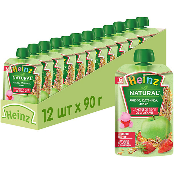 

Heinz - пюре яблоко, клубника и злаки (пауч), 6 мес., 90/12