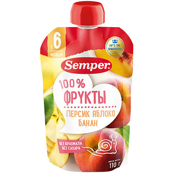 

Пюре Semper персик, яблоко, банан, с 6 мес, 12 шт