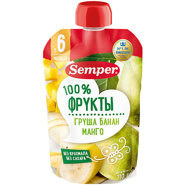 

Пюре Semper груша, банан , манго, с 6 мес, 12 шт