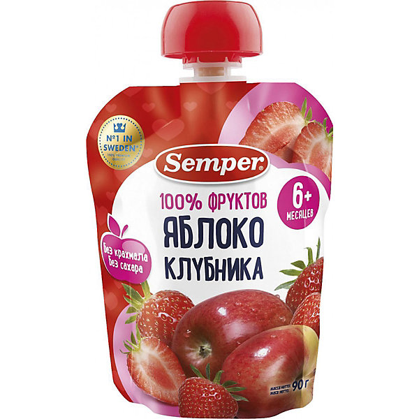 

Пюре Semper яблоко и клубника, с 6 мес, 12 шт
