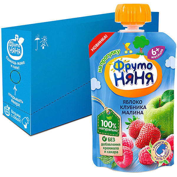 ФрутоНяня Пюре ФрутоНяНя малина, клубника, яблоко, с 6 мес, 12 шт
