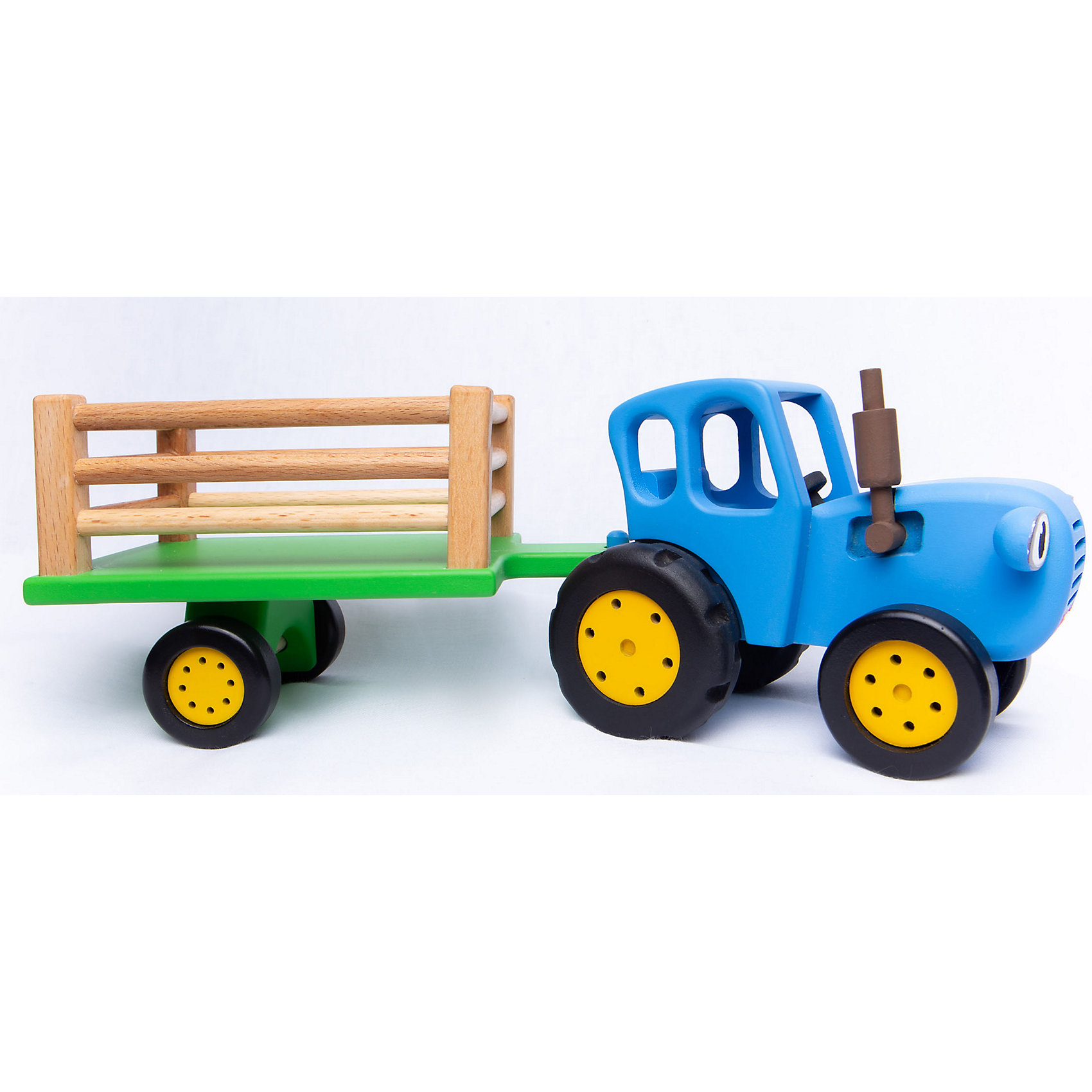фото Игрушка деревянная bochart синий трактор с прицепом