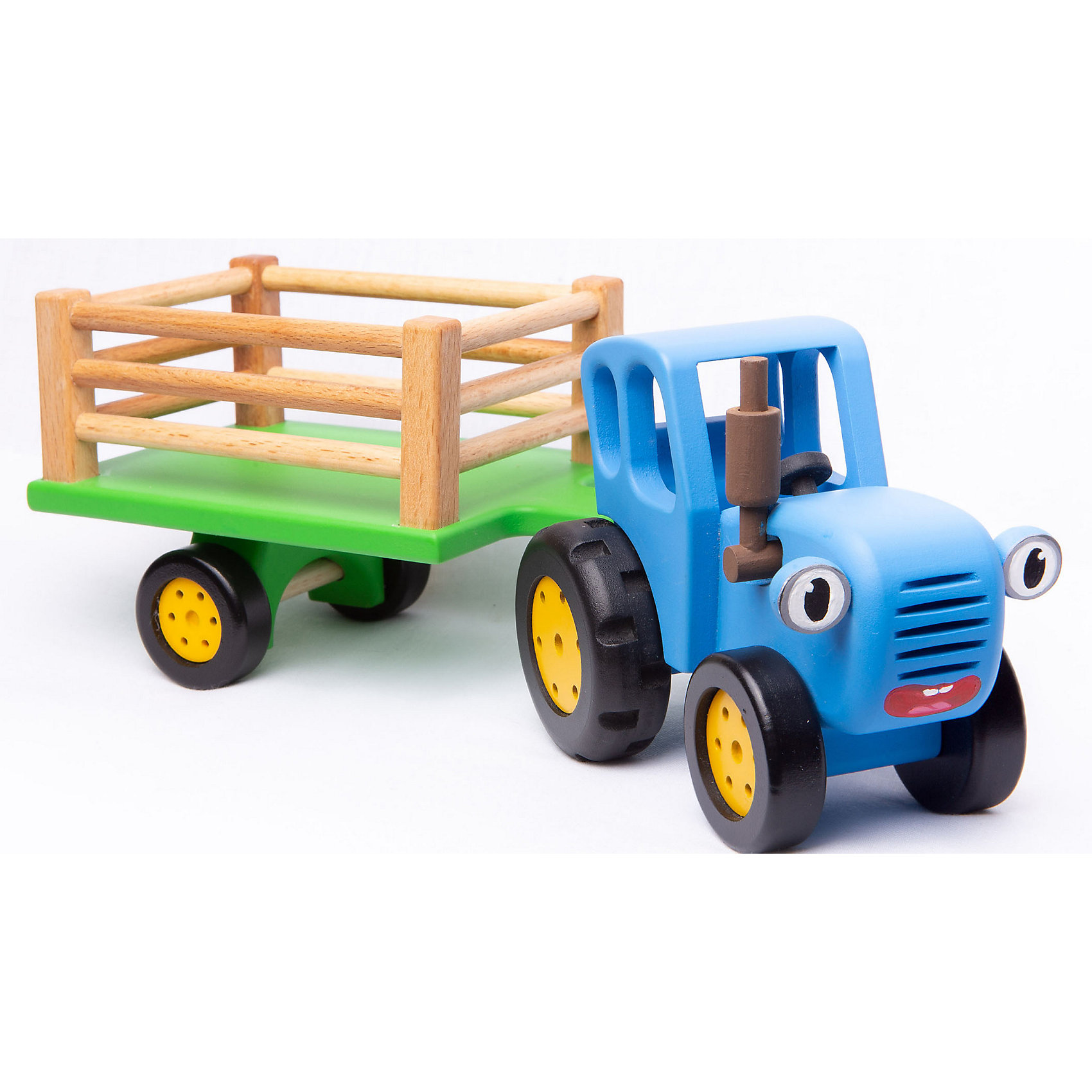 фото Игрушка деревянная bochart синий трактор с прицепом