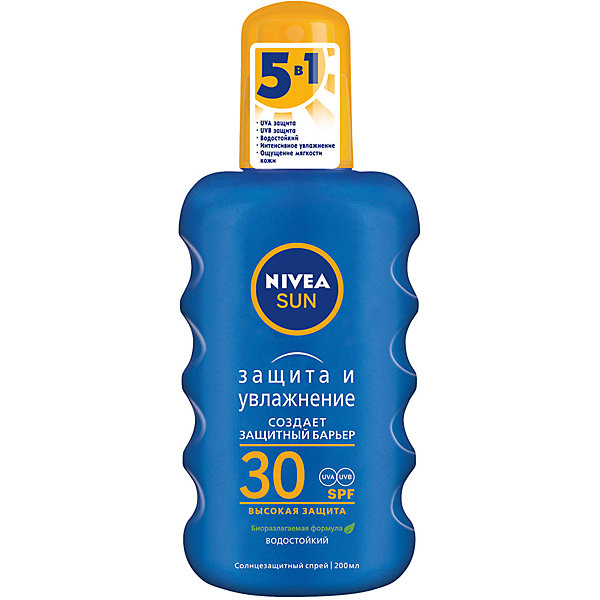 фото Солнцезащитный спрей для тела nivea "защита и увлажнение" spf 30, 200 мл -