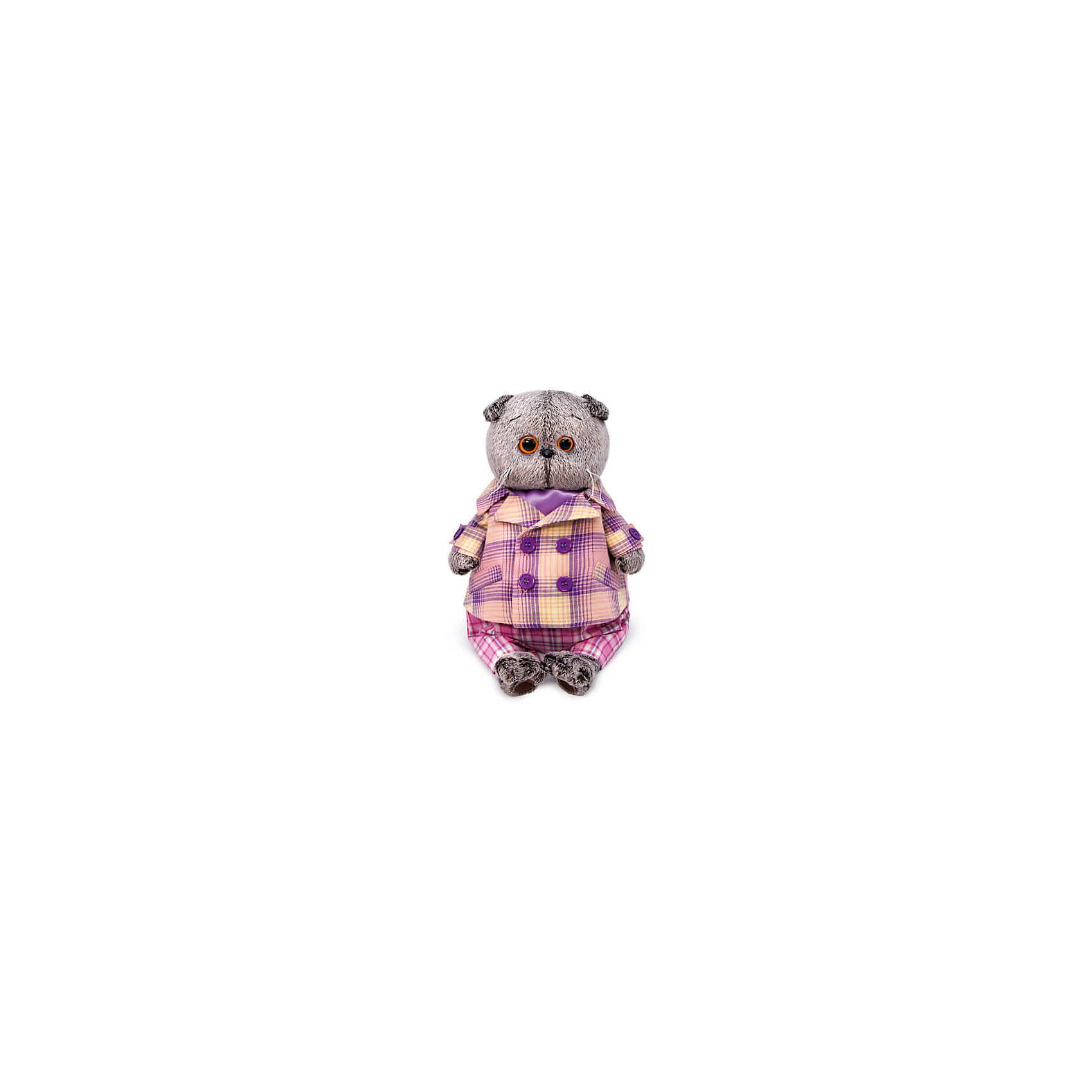 фото Мягкая игрушка budi basa кот басик в пиджаке в сиреневую клетку, 22 см