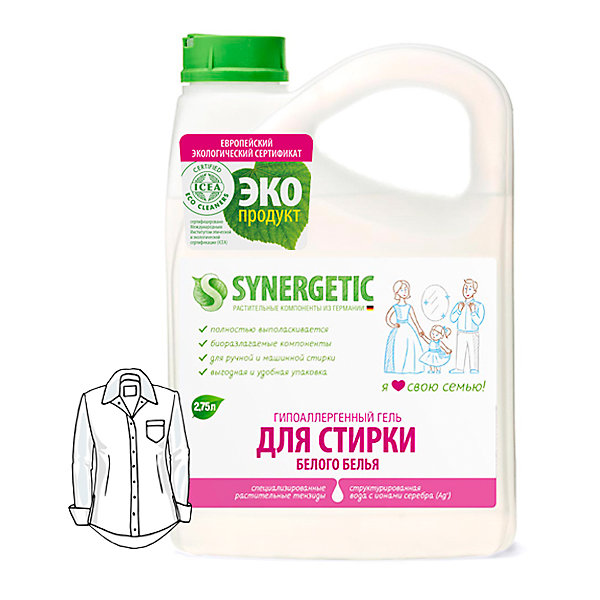 

Гель для стирки белого белья Synergetic, 2,75 л