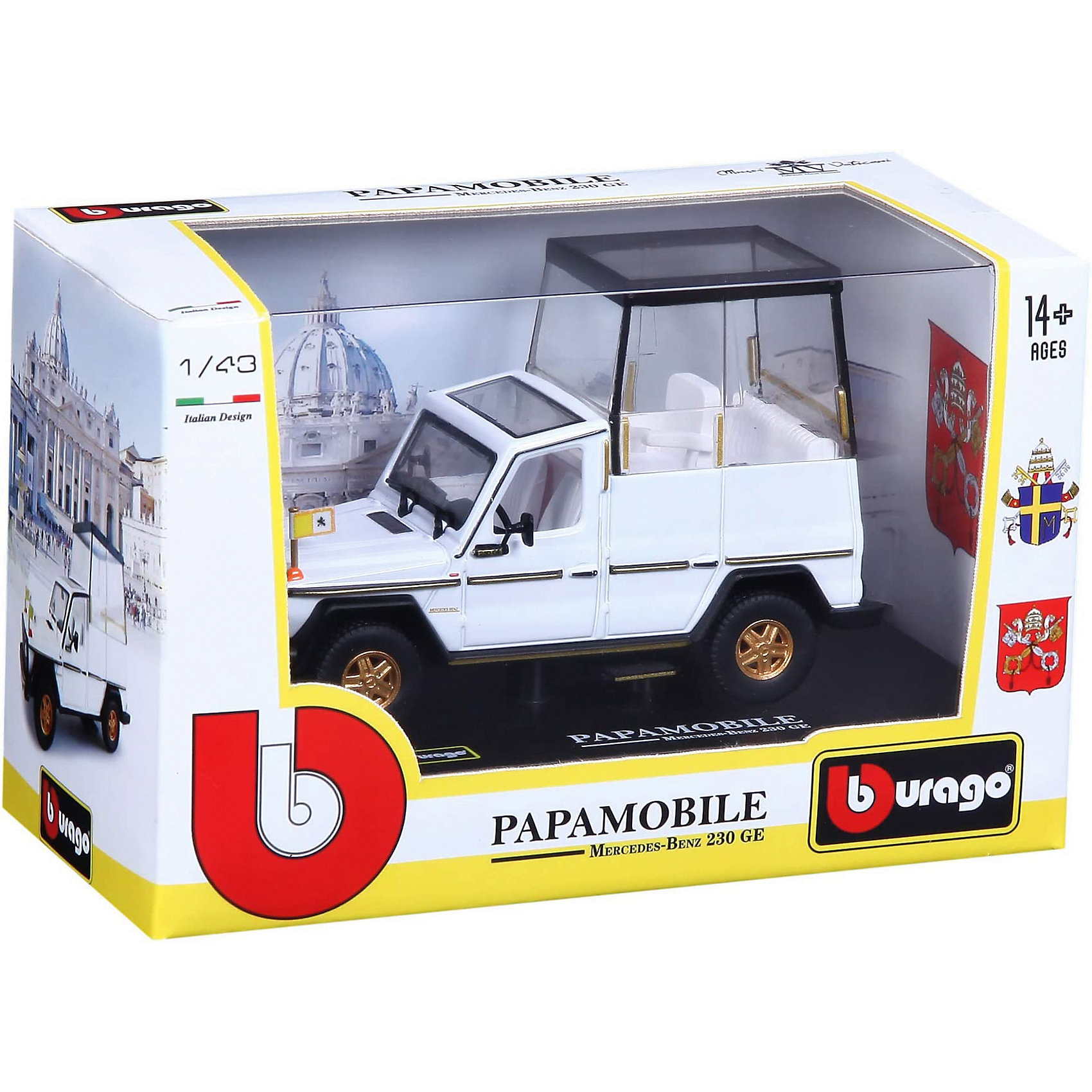 Машина Mercedes-Benz 230GE papamobile, 1:43 Bburago 15943935