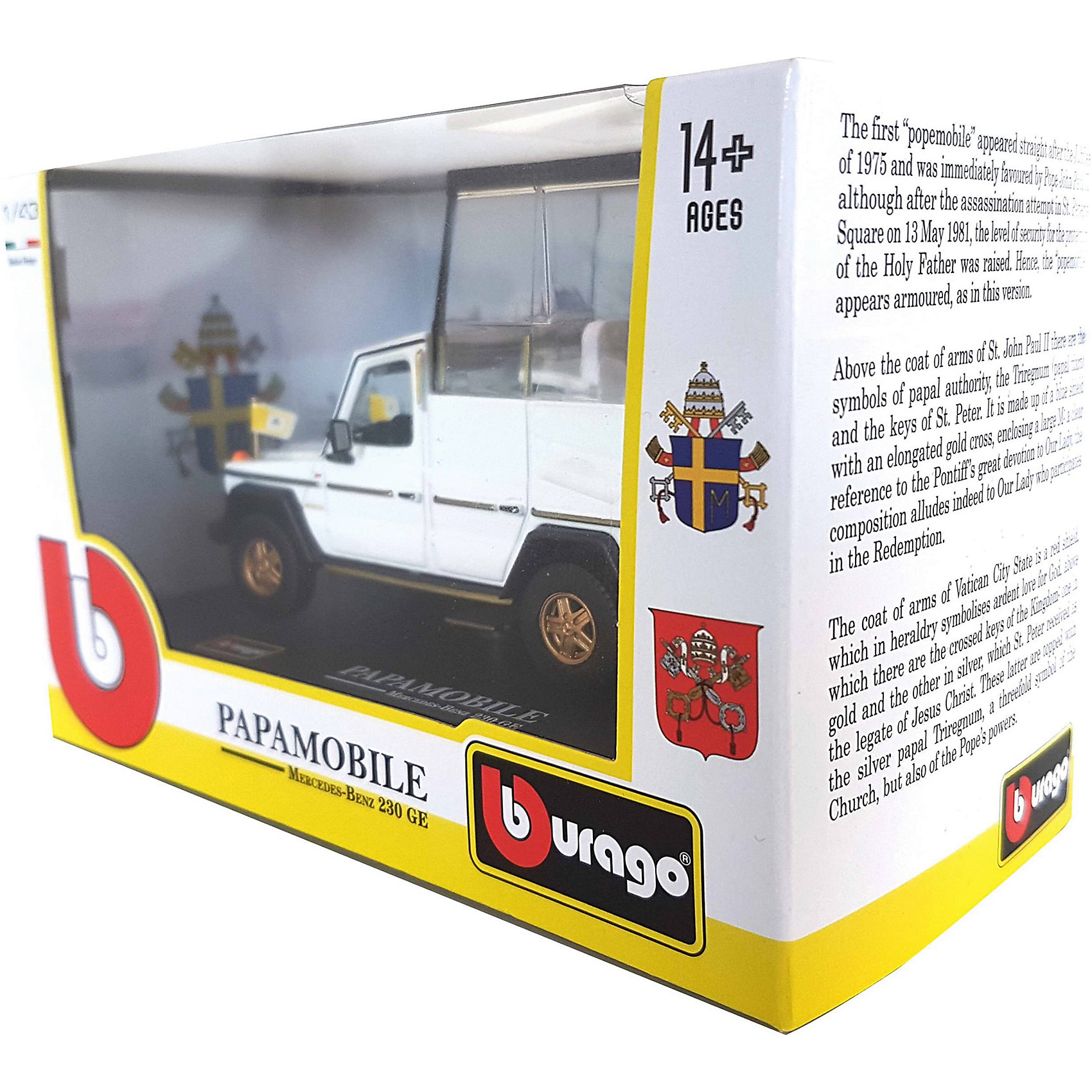 Машина Mercedes-Benz 230GE papamobile, 1:43 Bburago 15943935