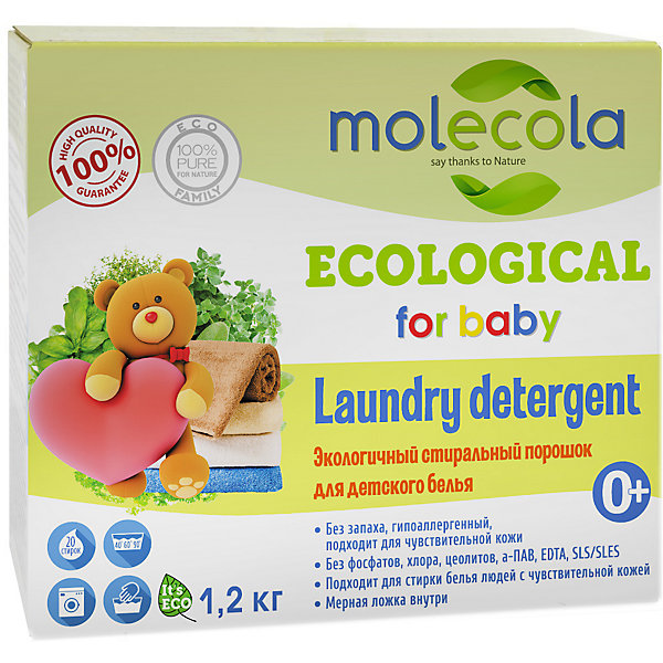 

Molecola Экологичный стиральный порошок Molecola для белого и цветного детского белья, 1,2 кг