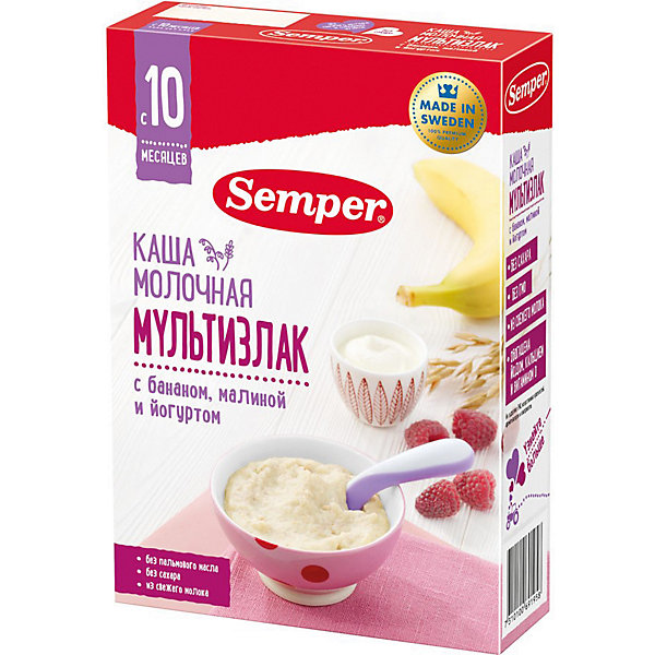 

Сухая молочная каша Semper мультизлак с бананом, малиной и йогуртом, с 10 мес, 200 г