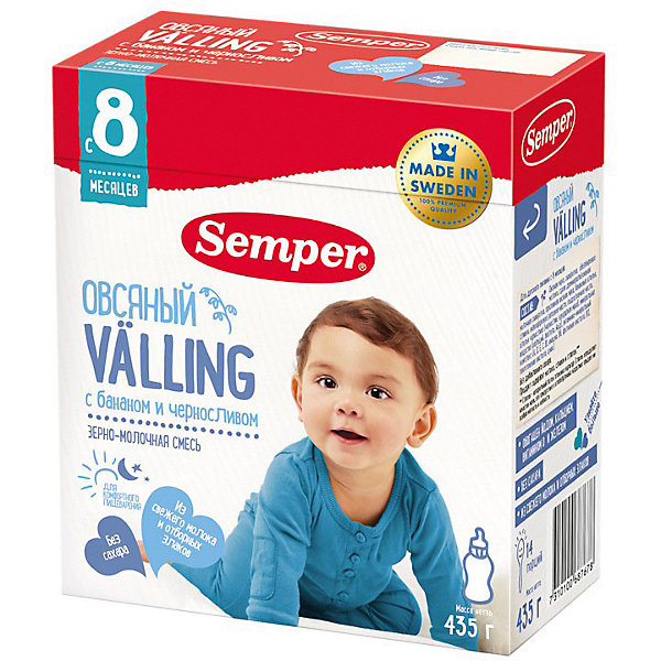 

Cухая зерно-молочная смесь Semper Овсяный Valling с бананом и черносливом, с 8 мес, 435 г