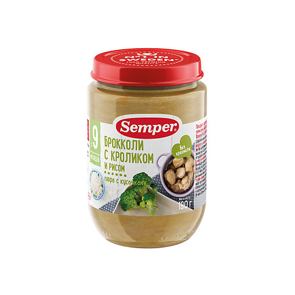 

Пюре Semper брокколи с кроликом и рисом с 9 мес, 12 шт х 190 г
