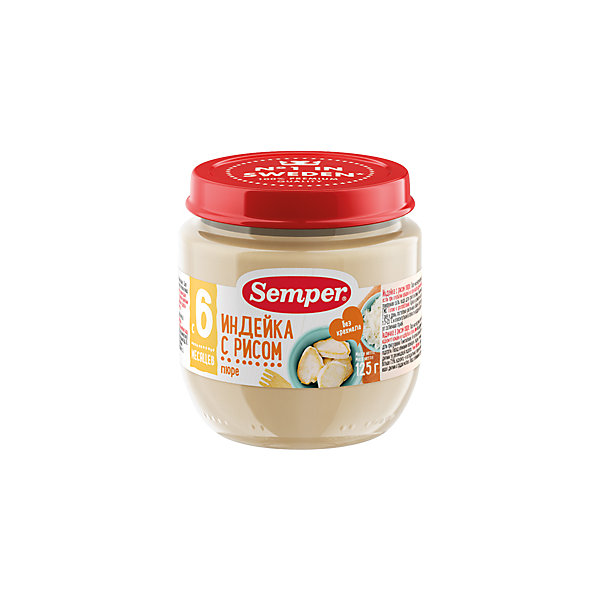 

Пюре Semper индейка с рисом с 6 мес, 12 шт х 125 г
