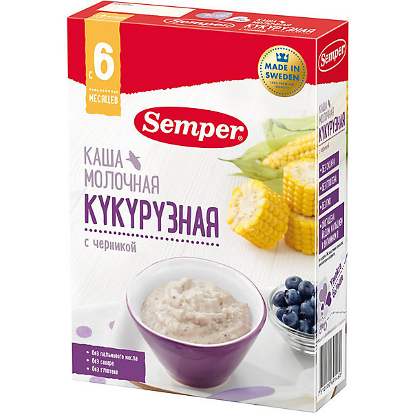 

Сухая молочная каша Semper кукурузная с черникой, с 6 мес, 200 г