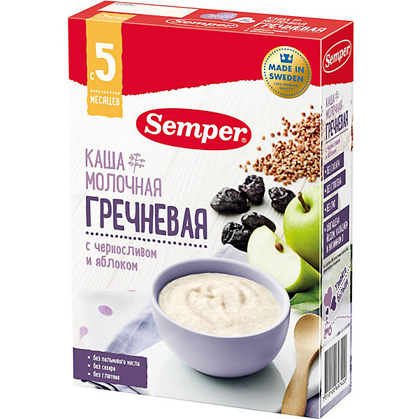 фото Сухая молочная каша semper гречневая с черносливом и яблоком, с 5 мес, 200 г