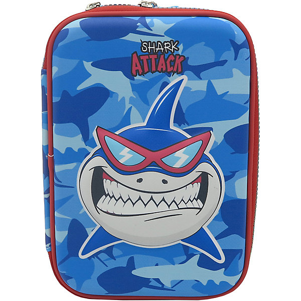 

Пенал школьный 3D большой Акула Shark attack синий