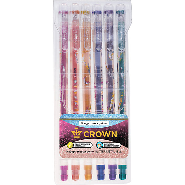 

Набор гелевых ручек Crown Glitter metal jell, 6 цветов, Разноцветный, Набор гелевых ручек Crown Glitter metal jell, 6 цветов