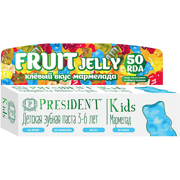 Зубная паста Kids Fruit Jelly 3-6 лет, 50 мл President 16177334