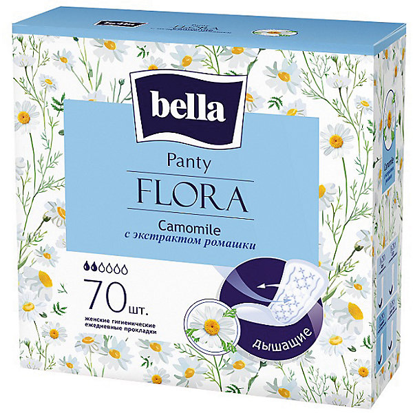 Ежедневные прокладки Panty Flora Camomile 70 шт, с экстрактом ромашки Bella 16177360