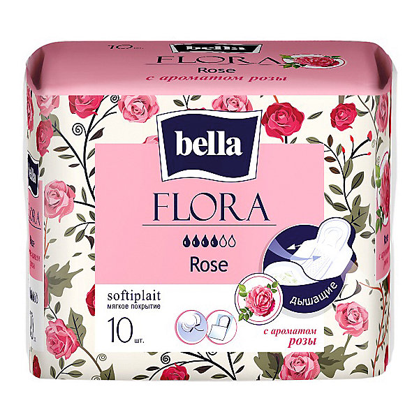 Прокладки Flora Rose с ароматом розы, 4 капли, 10 шт Bella 16177364