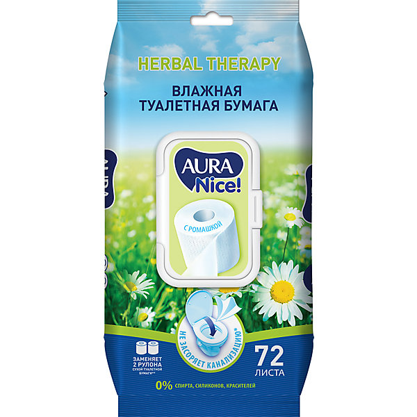 

Влажная бумага туалетная AURA с ромашкой, 72 шт