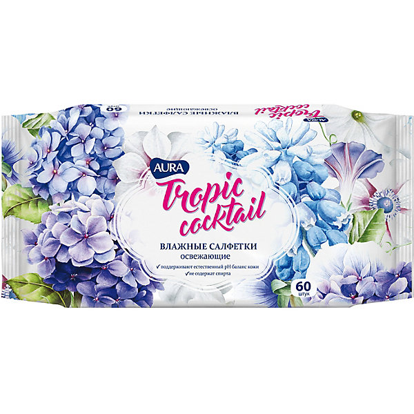 

Влажные салфетки AURA Tropic Cocktail освежающие, 60 шт
