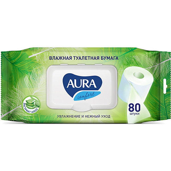 

Влажная бумага туалетная AURA Ultra Comfort с алоэ, 80 шт