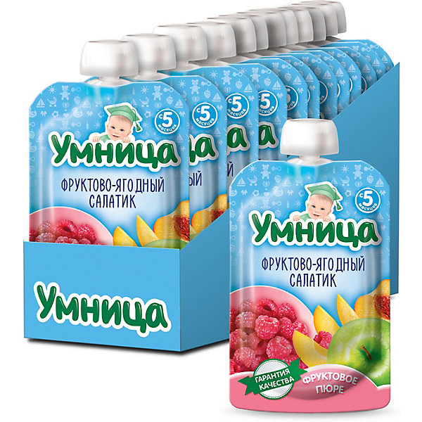 

Пюре Умница фруктово-ягодный салатик, с 5 мес, 12 шт по 100 г