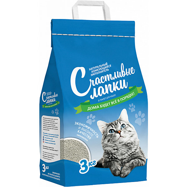 

Наполнитель для кошачьих туалетов Счастливые Лапки комкующийся, 3 кг