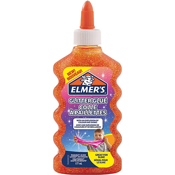 фото Клей для слаймов elmers, с оранжевыми блестками, прозрачный, 177 мл elmer's