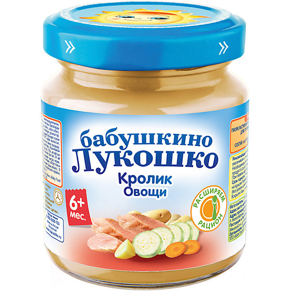 

Пюре Бабушкино Лукошко кролик овощи, с 6 мес, 6 шт х 100 г