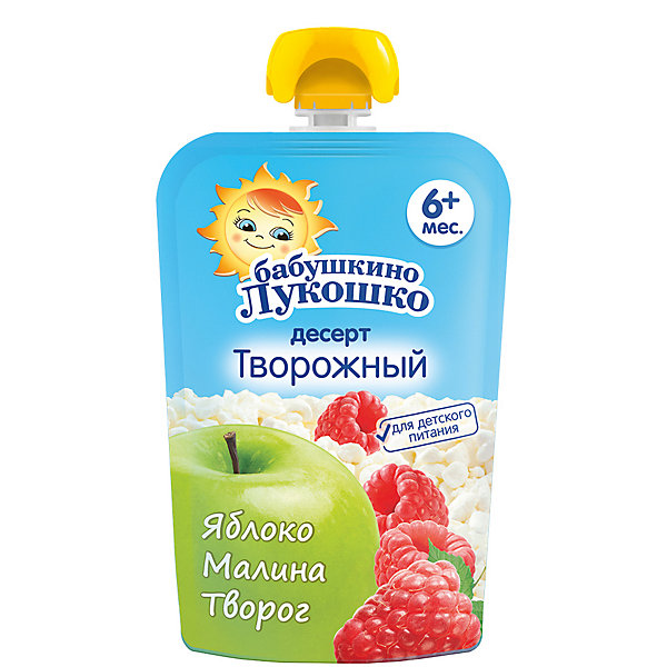 

пюре из яблок и малины с творогом ( 90г ) "Бабушкино лукошко", 12 шт