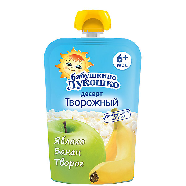 

Пюре Бабушкино Лукошко яблоко банан творог, с 6 мес, 12 шт х 90 г