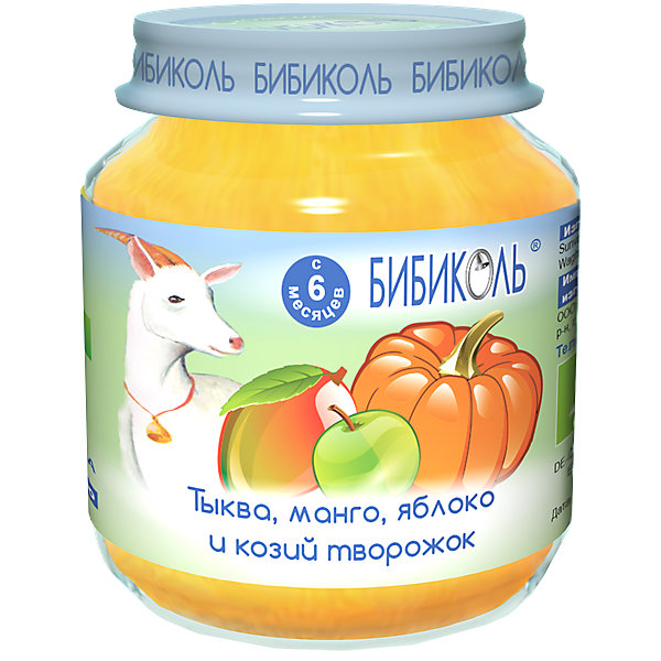 

Пюре Бибиколь тыква, манго и козий творожок с 6 мес, 6 шт по 125 г