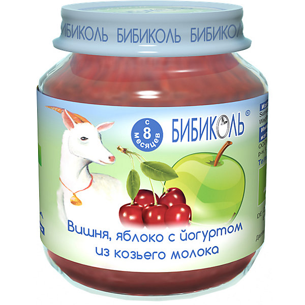 Пюре Бибиколь вишня, яблоко с йогуртом из козьего молока 8 мес, 6 шт по 125 г 16520816
