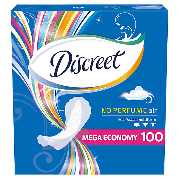 

Женские ежедневные прокладки DISCREET Air Multiform, 100 шт, Weiß/beige, Женские ежедневные прокладки DISCREET Air Multiform, 100 шт.