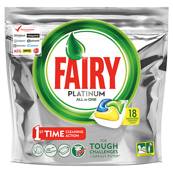 

Капсулы для посудомоечной машины Fairy Platinum All in One Лимон 18 шт/уп, Weiß/beige, Капсулы для посудомоечной машины Fairy Platinum All in One Лимон 18 шт/уп