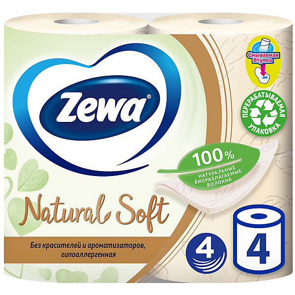 

Туалетная бумага Zewa Natural Soft, 4 слоя, 4 рулона