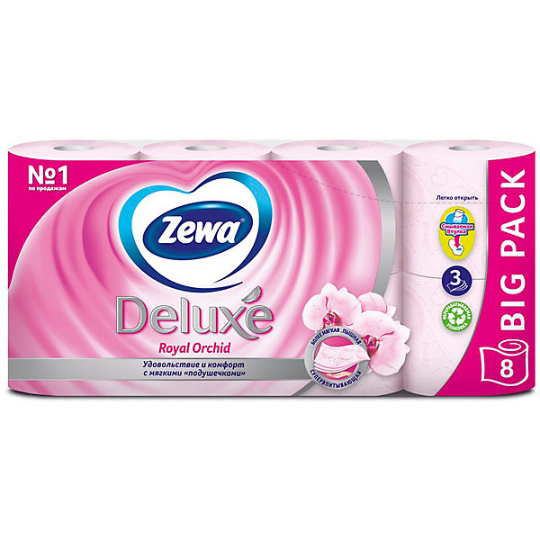 

Туалетная бумага Zewa Deluxe Орхидея, 3 слоя, 8 рулонов
