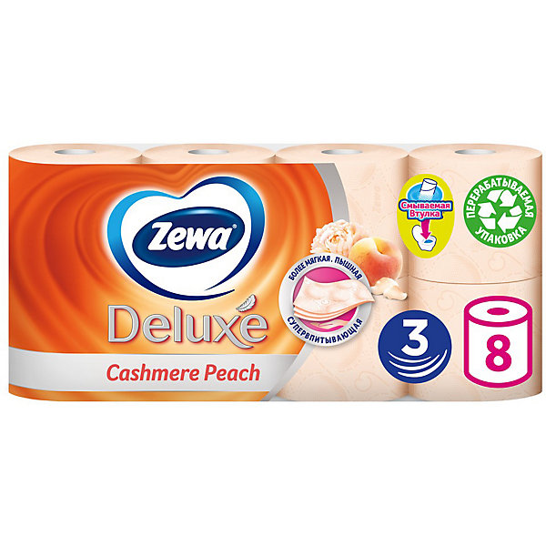 

Туалетная бумага Zewa Deluxe Персик, 3 слоя, 8 рулонов