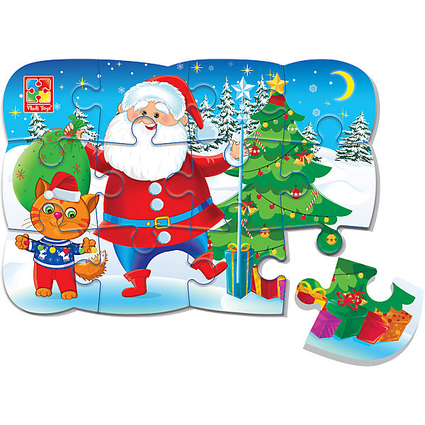 

Пазл на магните Vladi Toys Дед Мороз и котик, 12 элементов