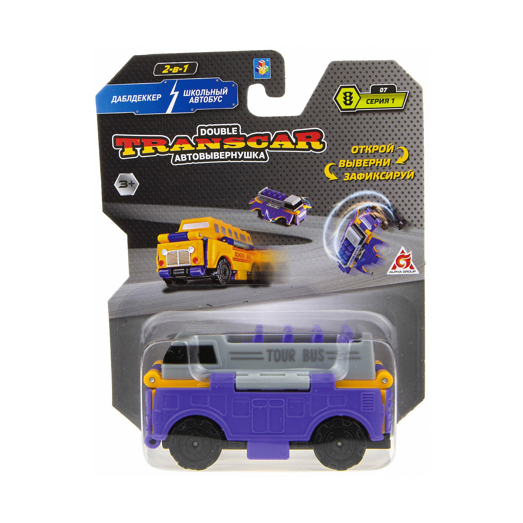Машинка-трансформер Transcar Double Даблдэккер/школьный автобус, 8 см 1Toy 16883861