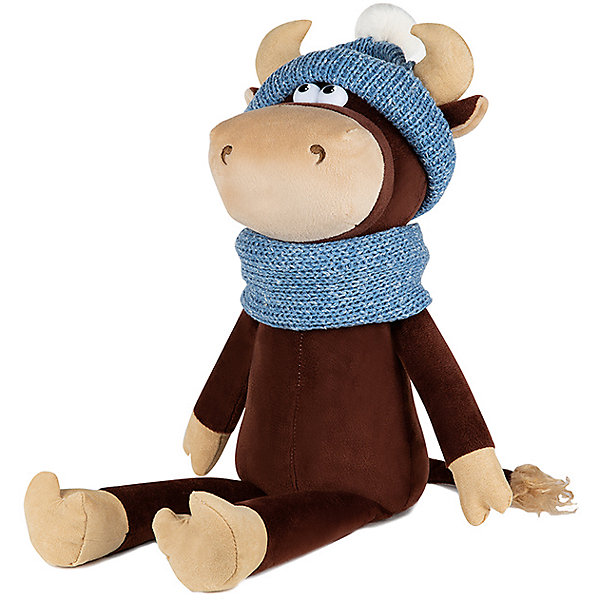 фото Мягкая игрушка maxitoys luxury бычок василий в шарфе и шапке, 23 см