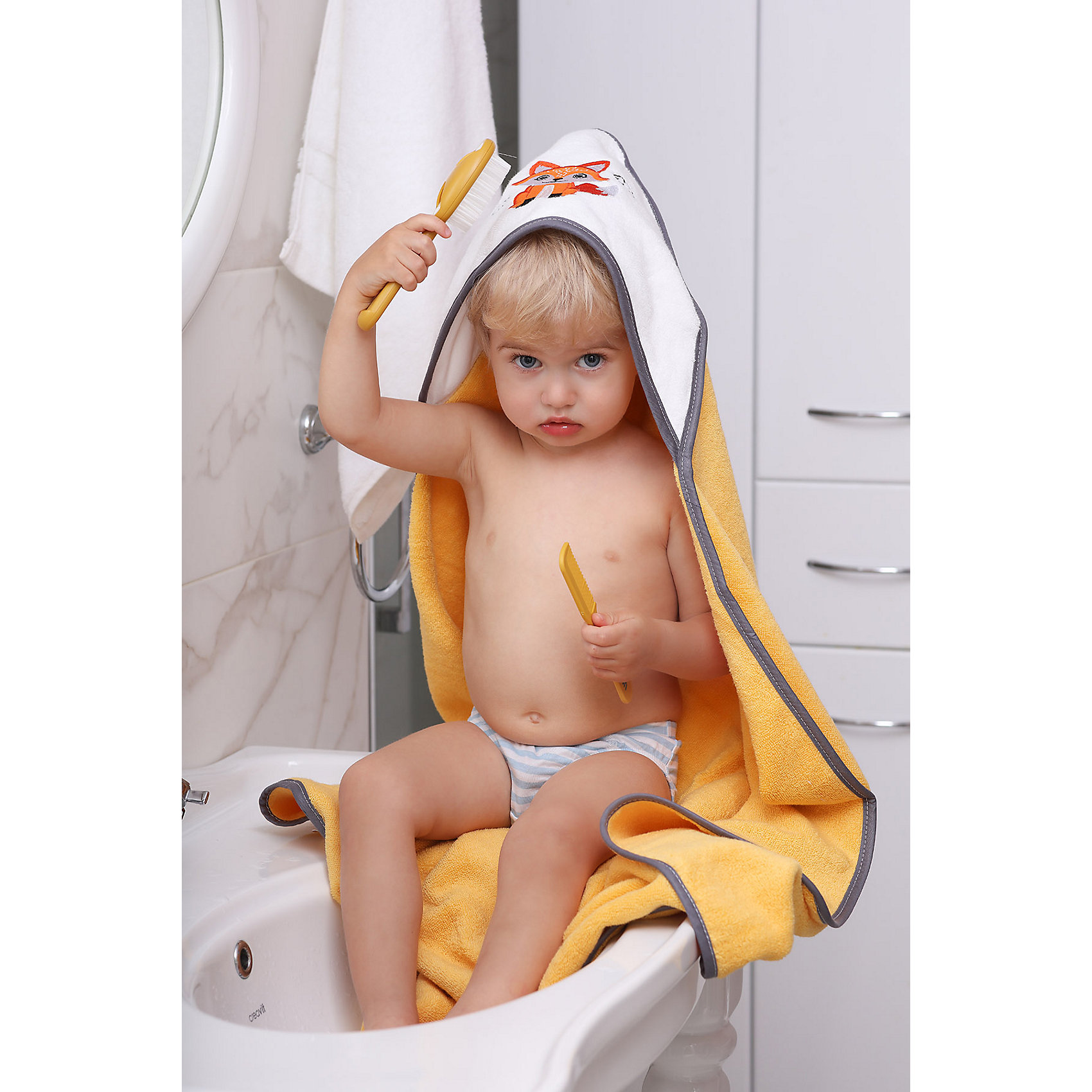 фото Полотенце для купания uviton little fox 90х90 см, жёлтое uviton baby