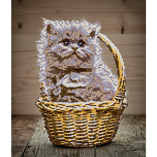 

Алмазная мозаика Фрея "Котенок в корзине", 35х30 см