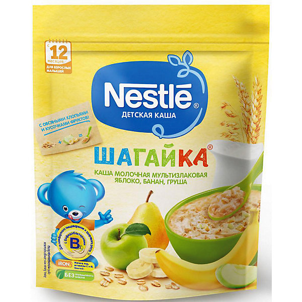 

Молочная каша Nestle Шагайка мультизлаковая, яблоко, банан, груша, с 12 мес, 200 г