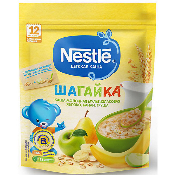 фото Молочная каша nestle шагайка мультизлаковая, яблоко, банан, груша, с 12 мес, 200 г